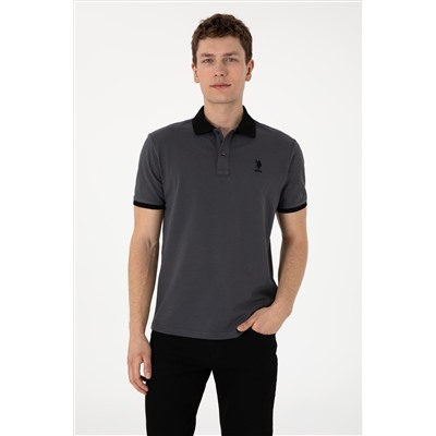 Erkek Regular Fit Polo Yaka Antrasit Basic Tişört