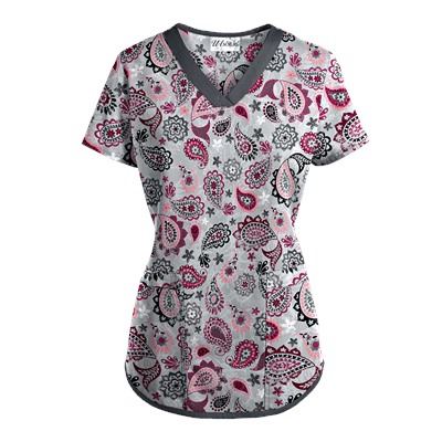 UA Gypsy Jewel Silver Print Scrub Top