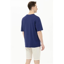 Erkek Lacivert Oversize Bisiklet Yaka Tişört
