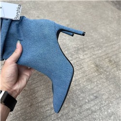 Bershk*a, трендовые полусапоги из денима с острым носком на высоком каблуке