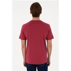 Erkek Regular Fit Bisiklet Yaka Vişne Basic Tişört