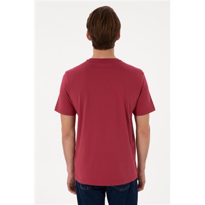 Erkek Regular Fit Bisiklet Yaka Vişne Basic Tişört