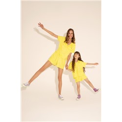 Kadın Neon Sarı Crop Polo Yaka Tişört