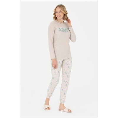 Kadın Gri Melanj Pijama Takımı
