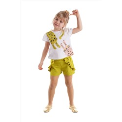 Denokids, Muzip Kediler Fırfırlı Kız Çocuk Yazlık T-shirt Şort Takım