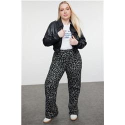 Trendyol Curve Antrasit Yüksek Bel Leopar Desenli Straight Fit Büyük Beden Jeans TBBAW25CJ00003