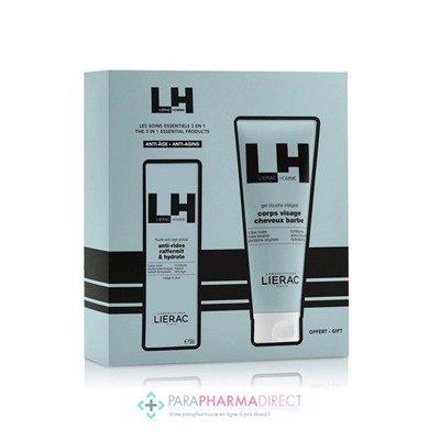 Lierac Homme Coffret Soin Homme Anti-Âge 50ml + Gel Douche Essentiels 200ml 3en1