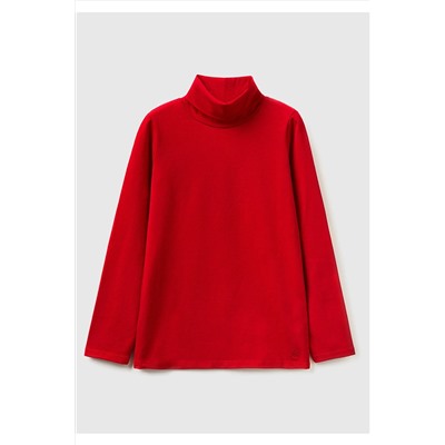 United Colors of Benetton Kız Çocuk Koyu Kırmızı Balıkçı Yaka Basic T-Shirt 223A3P4ZC202N