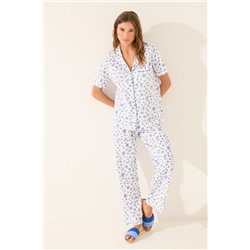 Pijama camisero largo floral blanco