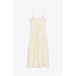 BEADED STRAPPY LINEN BLEND MIDI DRESS