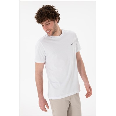 Erkek Regular Fit Bisiklet Yaka Beyaz Basic Tişört