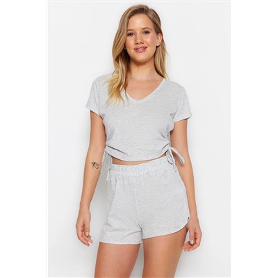 TRENDYOLMİLLA Gri Büzgülü T-shirt-Şort Örme Pijama Takımı THMSS23PT00010