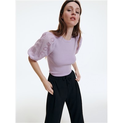 Bluse mit Ärmeln mit Lochstickerei
