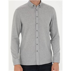 Gri Slim Fit Uzun Kollu Gömlek