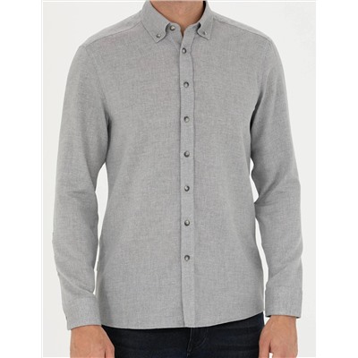 Gri Slim Fit Uzun Kollu Gömlek
