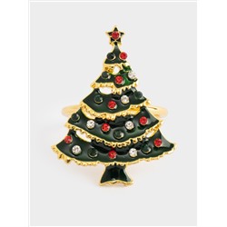 Кольцо для салфеток, 6 см, металл/стразы, золотистое, Новогодняя ель, New year