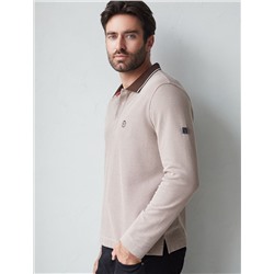 Лонгслив из фактурного трикотажа с плетеным воротником поло с застежкой на пуговицы