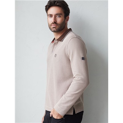 Лонгслив из фактурного трикотажа с плетеным воротником поло с застежкой на пуговицы