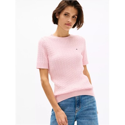 Short-Sleeve Cable Knit Sweater