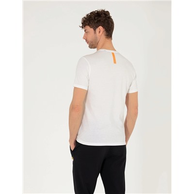 Turuncu Slim Fit Baskılı Bisiklet Yaka Tişört