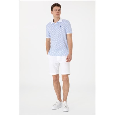 Erkek Regular Fit Polo Yaka Koyu Mavi Desenli Tişört