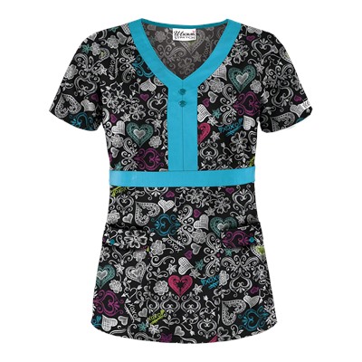 UA Butter-Soft STRETCH Chalked Medley Black Print Scrub Top