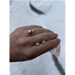 Кольцо двойное из серебра с фианитами родированное 925 пробы К-3922рс200