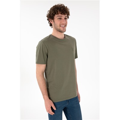 Erkek Regular Fit Bisiklet Yaka Haki Basic Tişört
