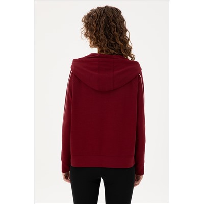 Kadın Bordo Kapüşonlu Fermuarlı Sweatshirt