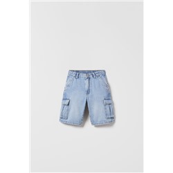 DENIM CARGO BERMUDA SHORTS