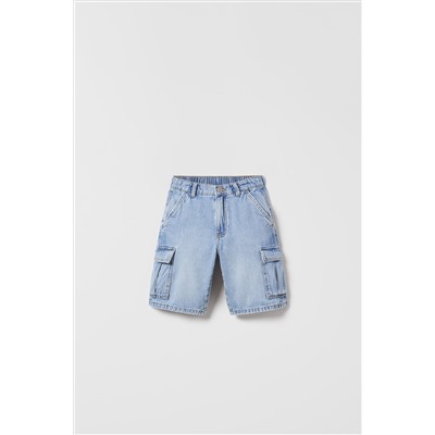 DENIM CARGO BERMUDA SHORTS