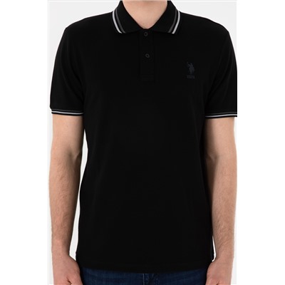 Erkek Regular Fit Polo Yaka Siyah Basic Tişört