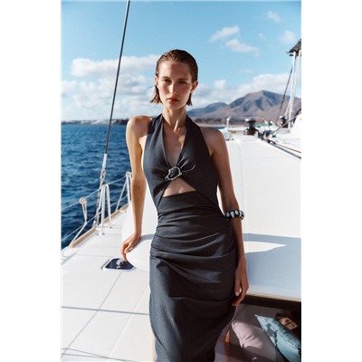 HALTER CUT-OUT MIDI DRESS