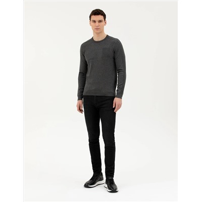Koyu Gri Slim Fit Bisiklet Yaka Triko Kazak
