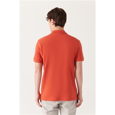 Koyu Turuncu %100 Pamuk Serin Tutan Polo Yaka T-Shirt
