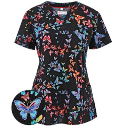 White Cross Scrubs Ola Borboleta Print Top