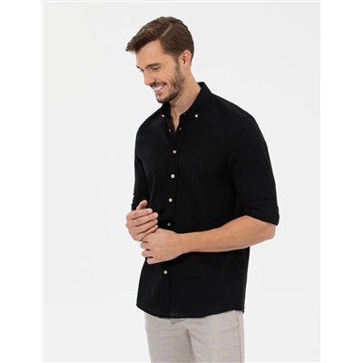 Siyah Slim Fit Uzun Kollu Gömlek