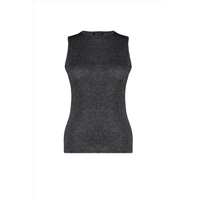 Siyah Vücudu Saran İnce Triko Parlak Bluz TBBSS23AF00019