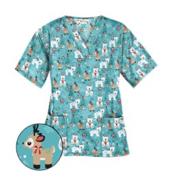 UA Antarctic Christmas Amazing Aqua Scrub Top