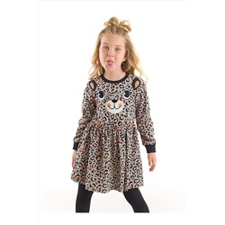 Denokids Leopar Desenli Gri Kız Çocuk Elbise CFF-22S1-073