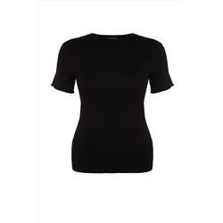 Siyah Fitted/Vücuda Oturan Fitilli Esnek Örme Bluz TBBSS23AF00087