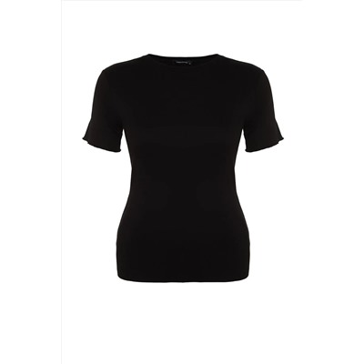 Siyah Fitted/Vücuda Oturan Fitilli Esnek Örme Bluz TBBSS23AF00087
