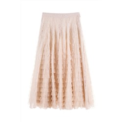 Falda avolantada de talle alto Beige