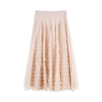 Falda avolantada de talle alto Beige