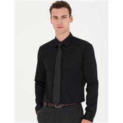 Siyah Slim Fit Uzun Kollu Basic Gömlek