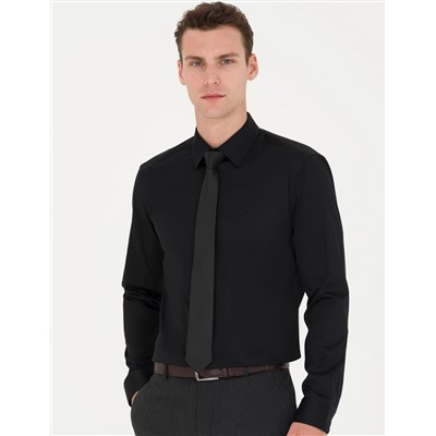 Siyah Slim Fit Uzun Kollu Basic Gömlek