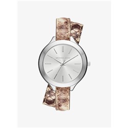 MICHAEL KORS Slim Runway Silver-Tone and Embossed-Leather Wrap Watch
