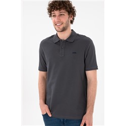 Erkek Regular Fit Polo Yaka Antrasit Basic Tişört