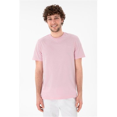Erkek Regular Fit Bisiklet Yaka Açık Pembe Basic Tişört