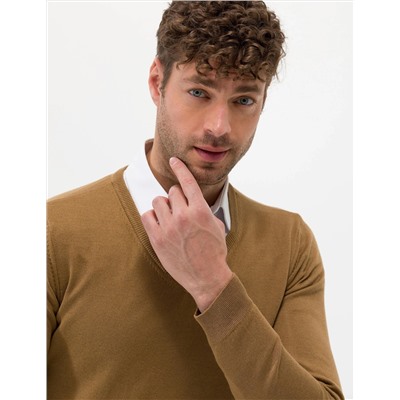 Camel Melanj Slim Fit V Yaka Basic Triko Kazak